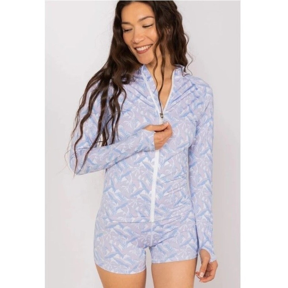 Reel Skipper Women's Full Zip Rash Guard Top Dusty Palms UPF 50 Size S NWT